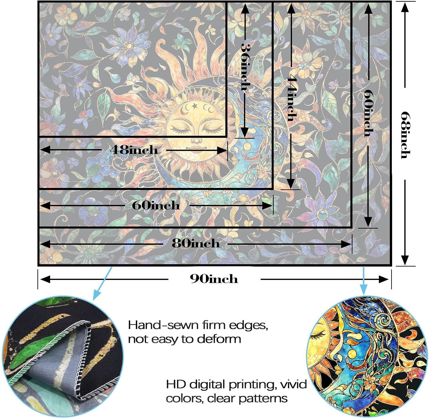 Aipon Sun and Moon Tapestry for Bedroom Boho Hippie Floral Wall Tapestry Aesthetic Vintage Stained Glass Plant Small Tapestries Wall Hanging for Living Room Dorm 48 x 36 Inch - Image 8