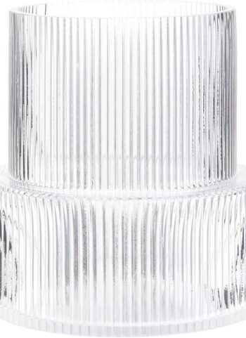 Ribbed Glass Vase, Flower Vase, Fluted Clear Vases for Flowers, Modern Vases for Living Room, Dining Table, Entryway, Shelf, Wedding, Office, Coffee Table, Birthday, 7.5 Inches