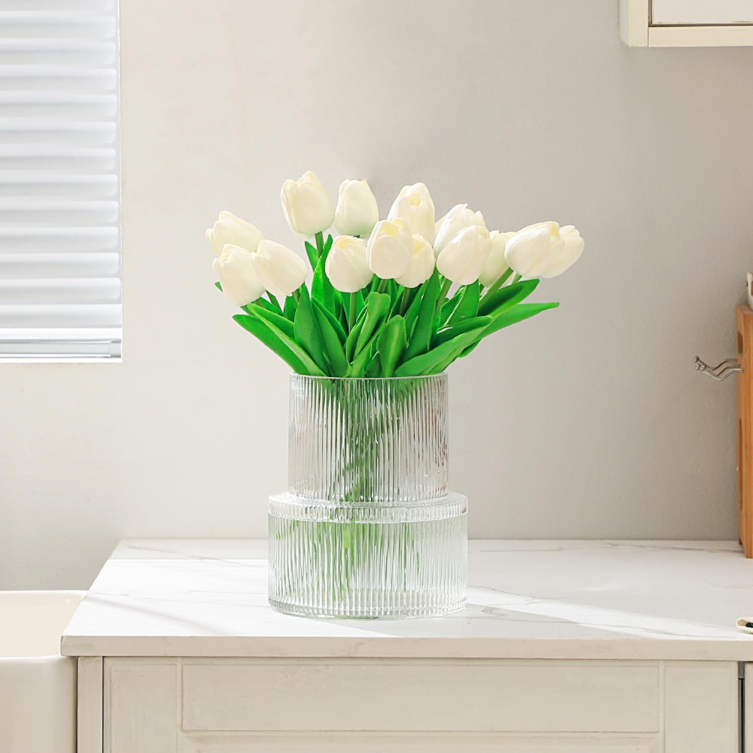 Ribbed Glass Vase, Flower Vase, Fluted Clear Vases for Flowers, Modern Vases for Living Room, Dining Table, Entryway, Shelf, Wedding, Office, Coffee Table, Birthday, 7.5 Inches - Image 5