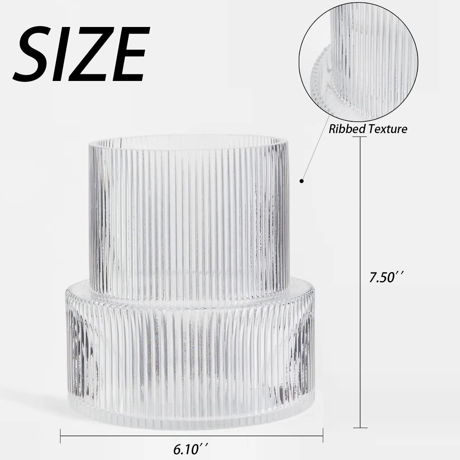Ribbed Glass Vase, Flower Vase, Fluted Clear Vases for Flowers, Modern Vases for Living Room, Dining Table, Entryway, Shelf, Wedding, Office, Coffee Table, Birthday, 7.5 Inches - Image 6