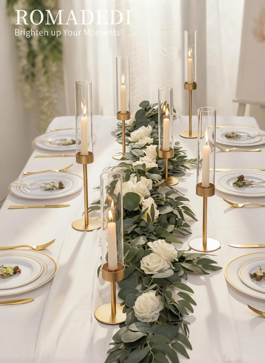 Glass Hurricane Candlestick Holders Gold - Romadedi 18 PCS Taper Candle Holder Bulk Tall Clear Glass Cylinder Table Centerpiece Wedding Decor Party Birthday Christmas Home Decorations - Image 2