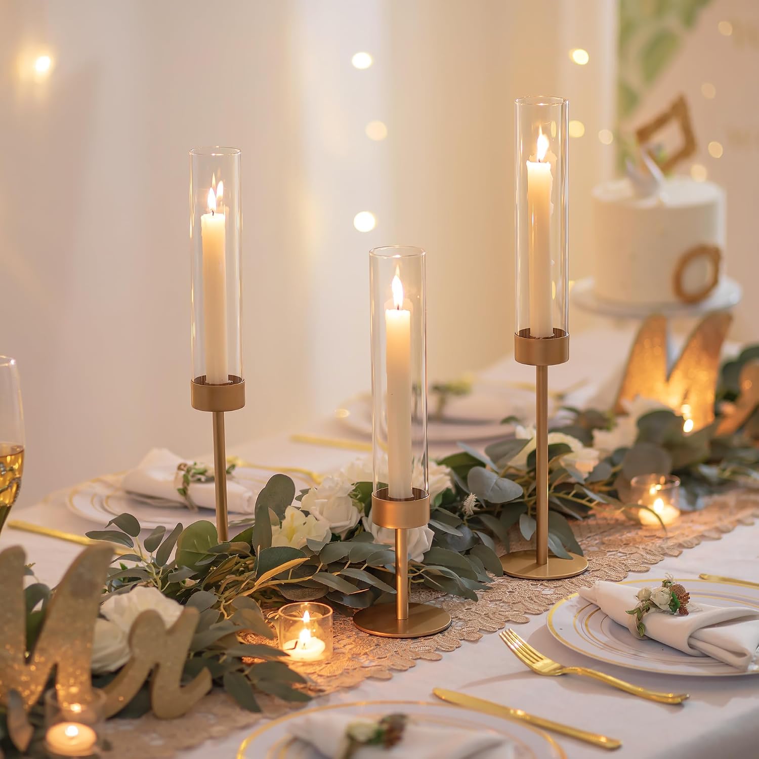 Glass Hurricane Candlestick Holders Gold - Romadedi 18 PCS Taper Candle Holder Bulk Tall Clear Glass Cylinder Table Centerpiece Wedding Decor Party Birthday Christmas Home Decorations - Image 4