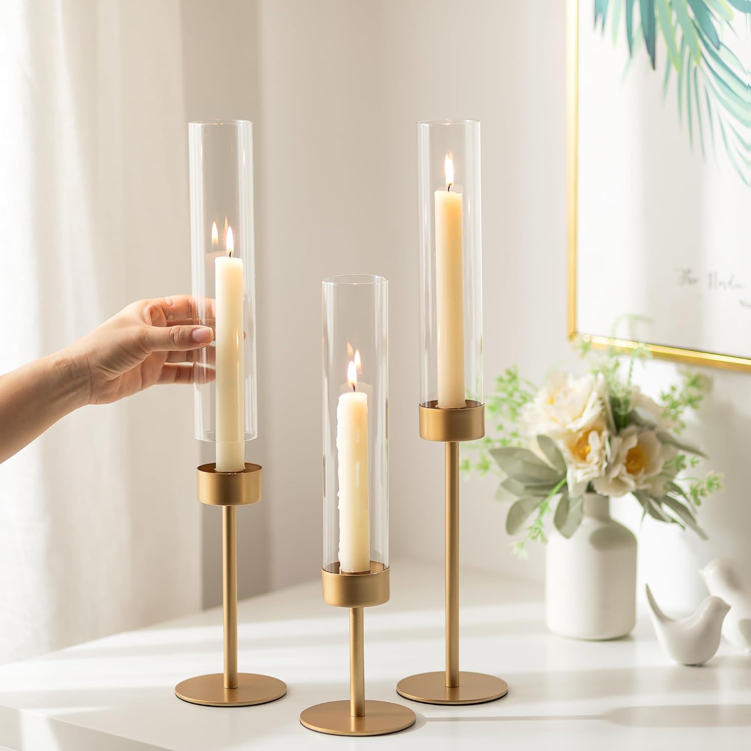 Glass Hurricane Candlestick Holders Gold - Romadedi 18 PCS Taper Candle Holder Bulk Tall Clear Glass Cylinder Table Centerpiece Wedding Decor Party Birthday Christmas Home Decorations - Image 8
