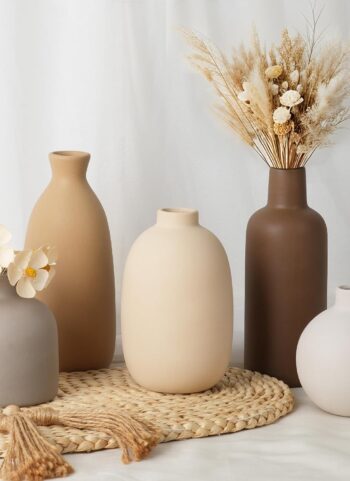 Modern Ceramic Vase Set of 5, Vases Home Decor Rustic Farmhouse Decorative | Vase Pottery Vases for Bouquet Pampas Grass Dried Fresh Flowers, Table Living Room Kitchen Bedroom