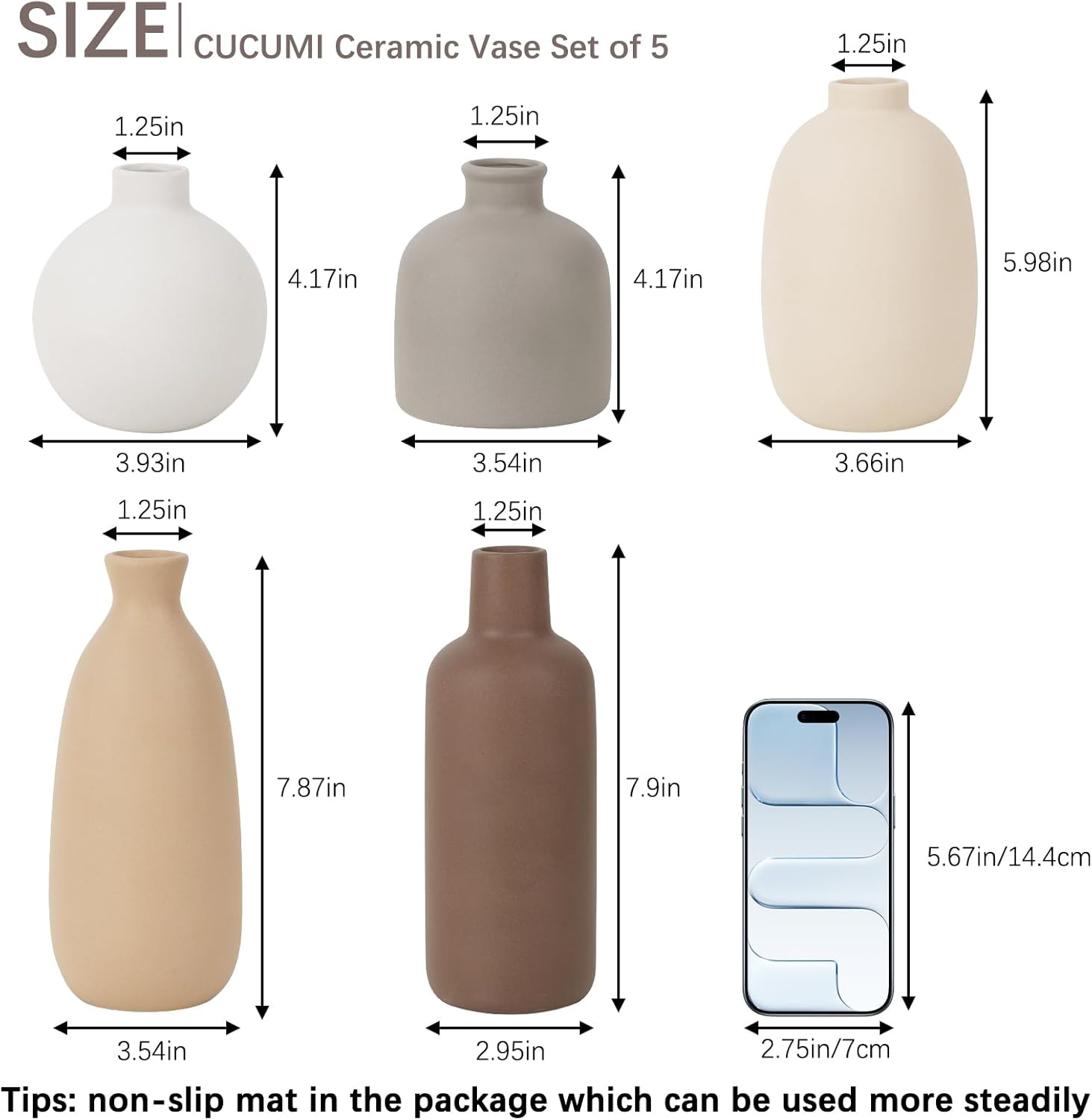 Modern Ceramic Vase Set of 5, Vases Home Decor Rustic Farmhouse Decorative | Vase Pottery Vases for Bouquet Pampas Grass Dried Fresh Flowers, Table Living Room Kitchen Bedroom - Image 3