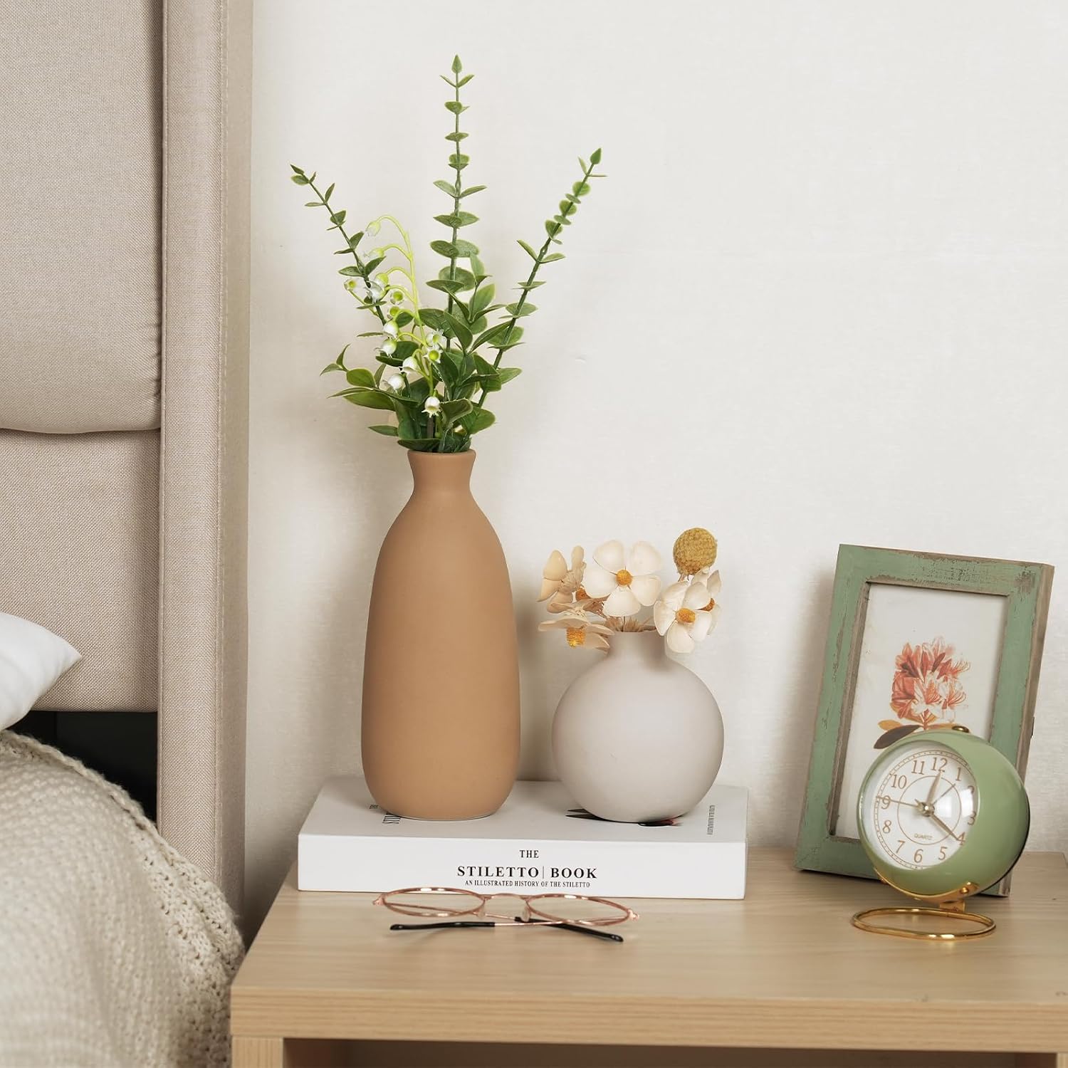 Modern Ceramic Vase Set of 5, Vases Home Decor Rustic Farmhouse Decorative | Vase Pottery Vases for Bouquet Pampas Grass Dried Fresh Flowers, Table Living Room Kitchen Bedroom - Image 7