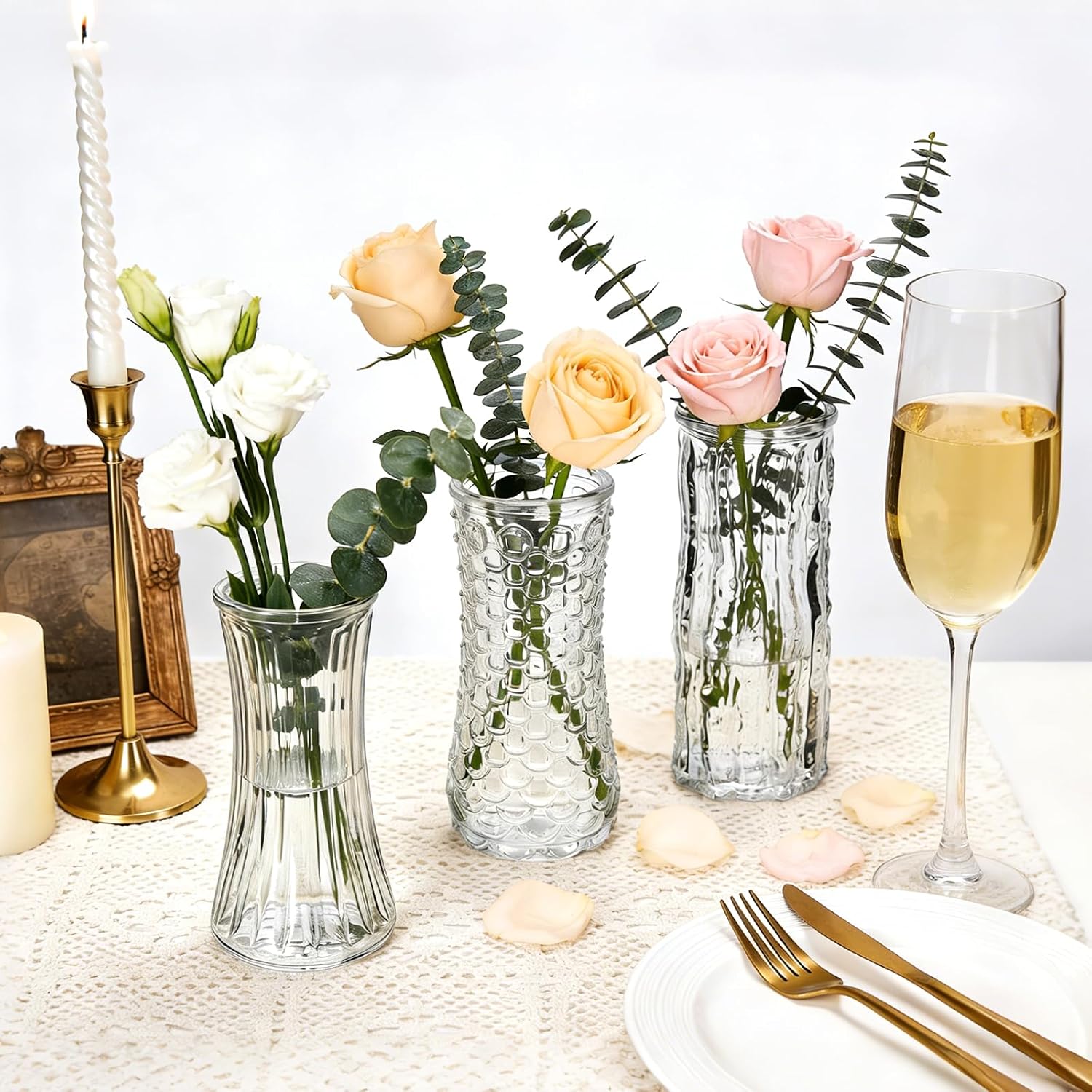 24 Pack Mini Glass Bud Vases, Small Clear Flower Vases Bulk | For Wedding Centerpieces, Rustic Modern Table Decor Vases for Home, Hotel, Restaurant, Birthday Party, Beautiful Gift Set - Image 5